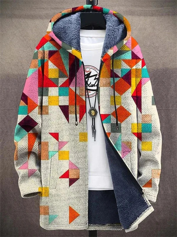 Adrienne | Geometrische gevoerde cardigan met capuchon