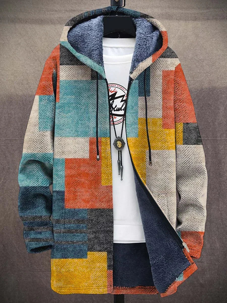 Adrienne | Geometrische gevoerde cardigan met capuchon
