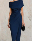 Elegante Korte Mouw Slim-fit Plissé Midi Jurk