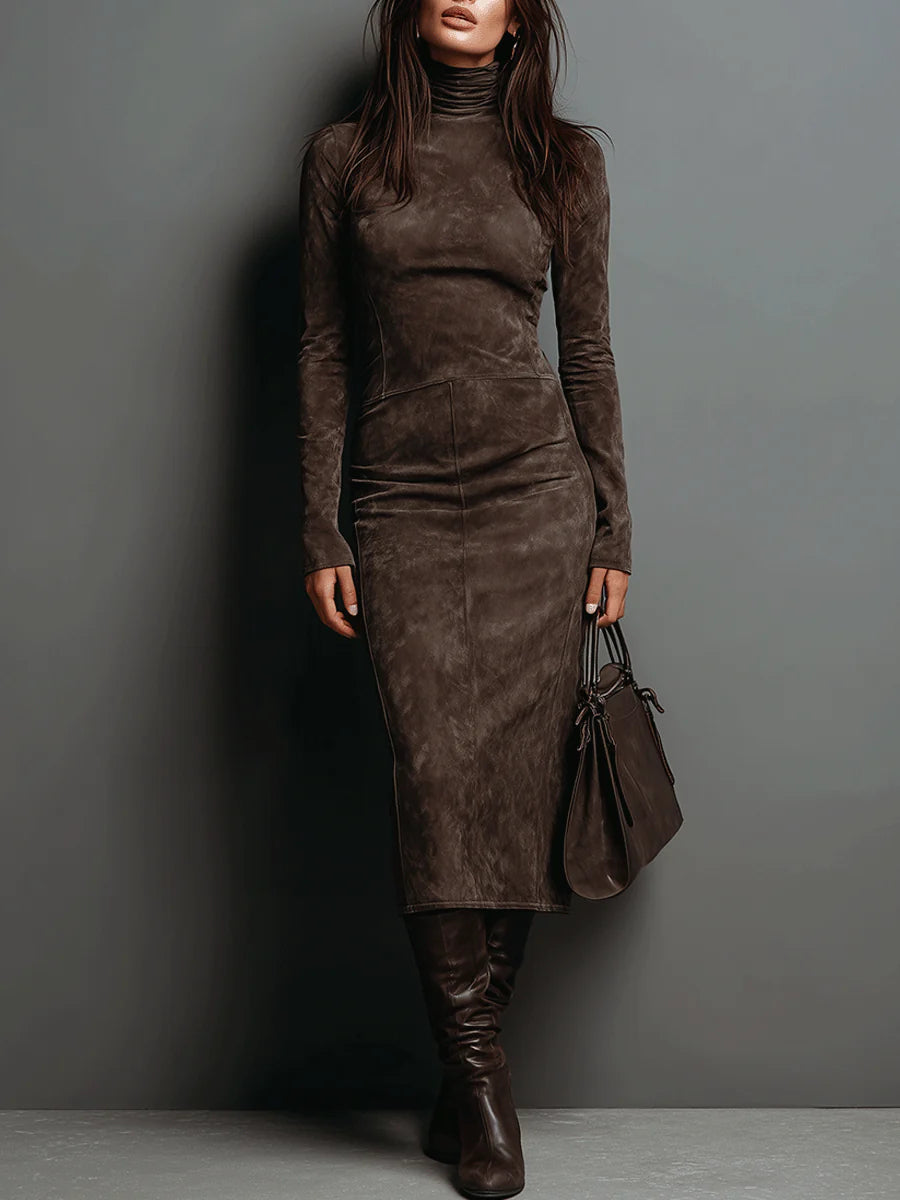 Lory - Lange maxi jurk in bruin