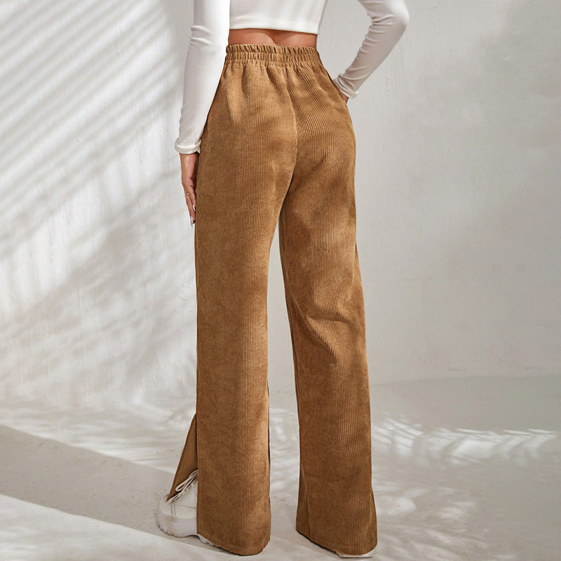 Moniek - Geribbelde Effen Kleur Casual Broek