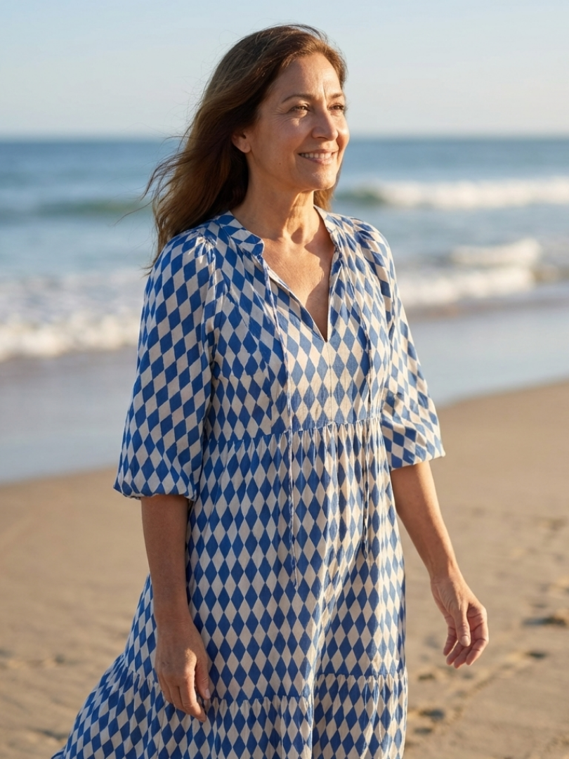 Elodie | Jurk met diamanten patroon en volantrok