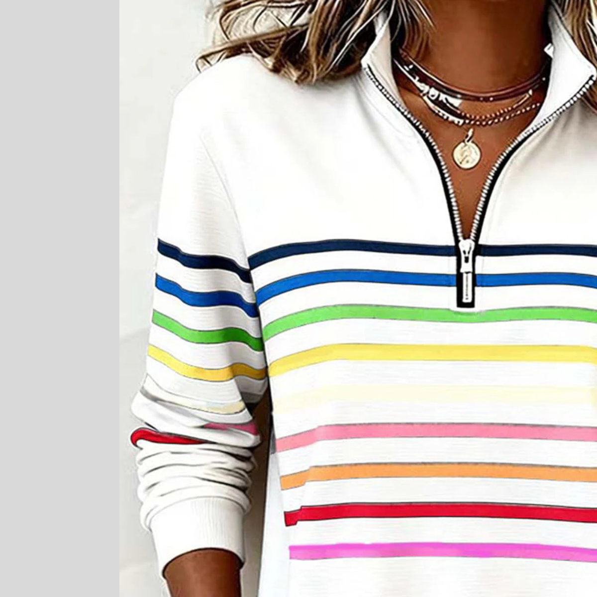 Prismette™ | Kleurrijke Gestreepte Halve Rits Sweatshirt