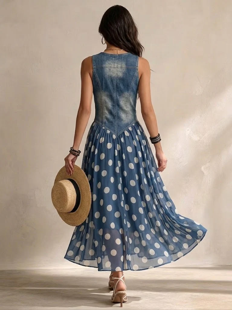 Kristin - Elegante Spijkerjurk met Stippen