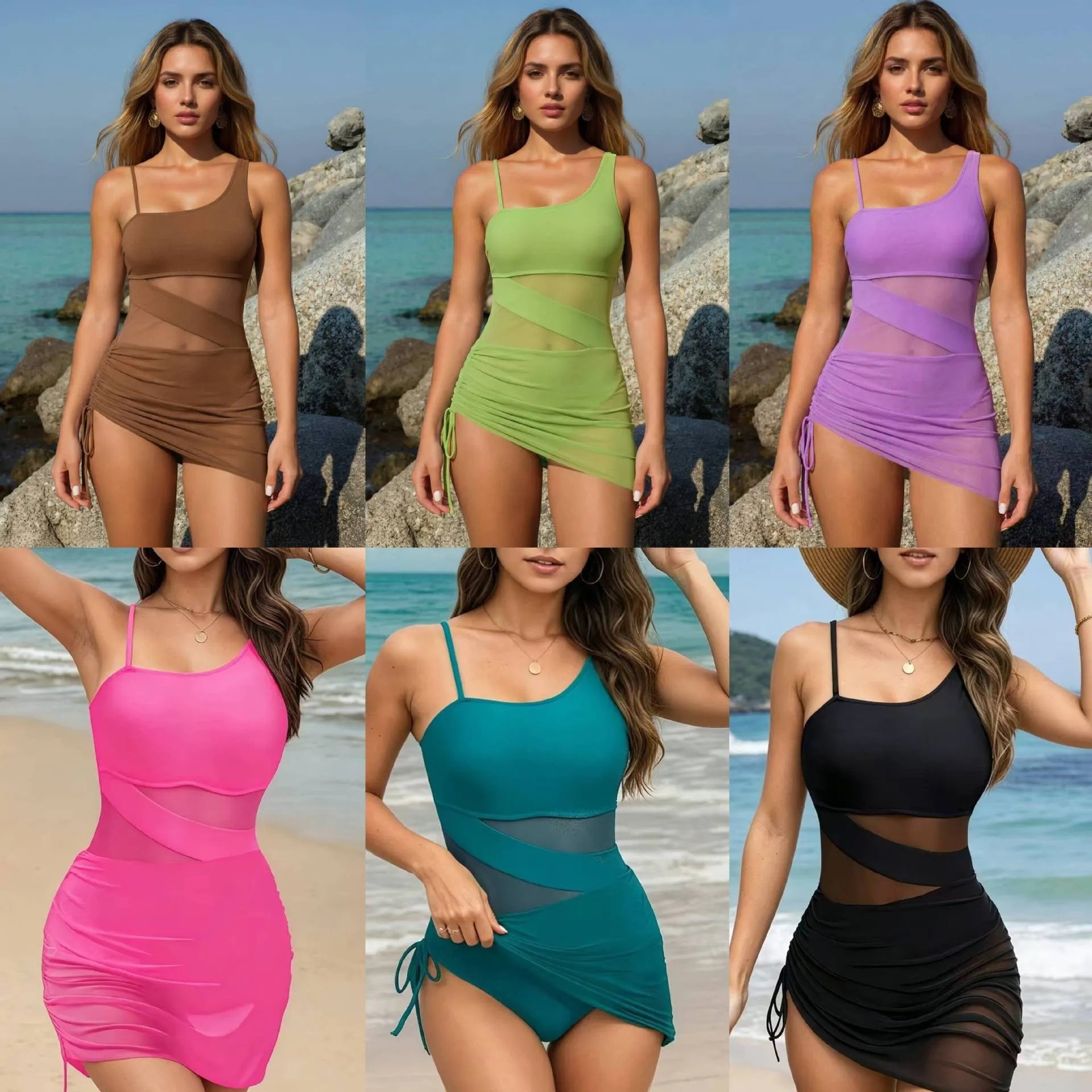 Riet | Eendelig badpak met hoge taille en gaasdetails