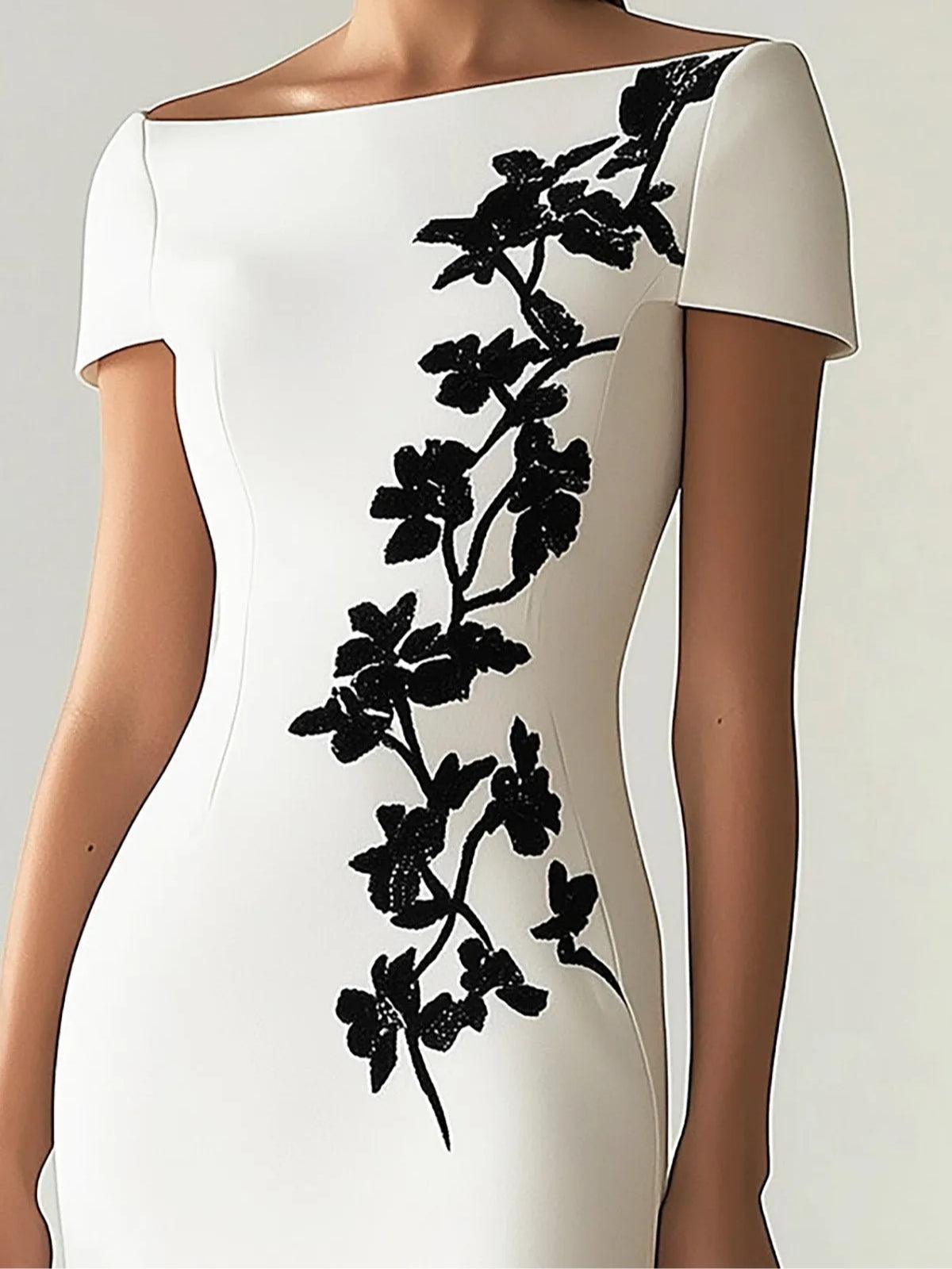 Chique Bloemenprint Bootnek Midi Jurk