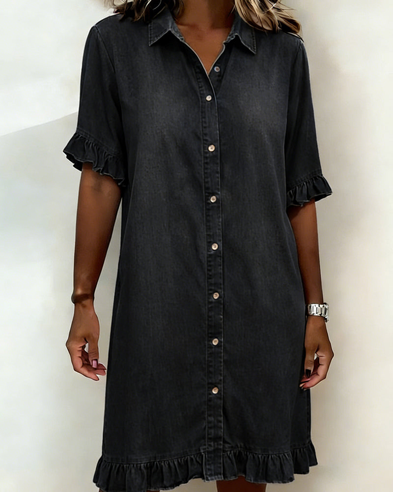 Maria | Comfortabele Denim Jurk met Flatterende Plooien