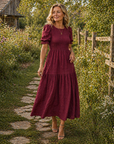 Jolie - Maxi Jurk met pofmouwen en hoge taille