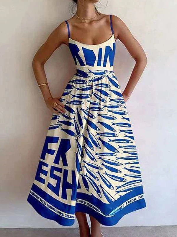 Vintage Sardine Print Draagjurk