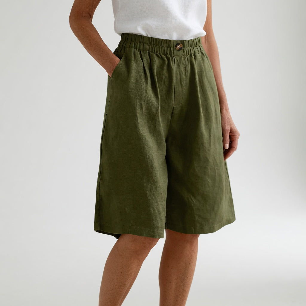 Wandeline™ — Korte ruime elastische taille comfortabele natuurlijke zomerbroek