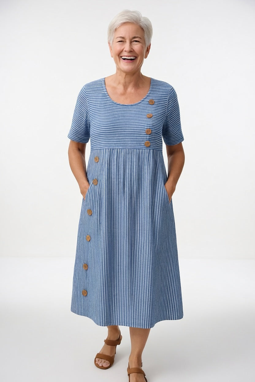 Linéora™ — Vloeiende gestreepte jurk met zomerse charme