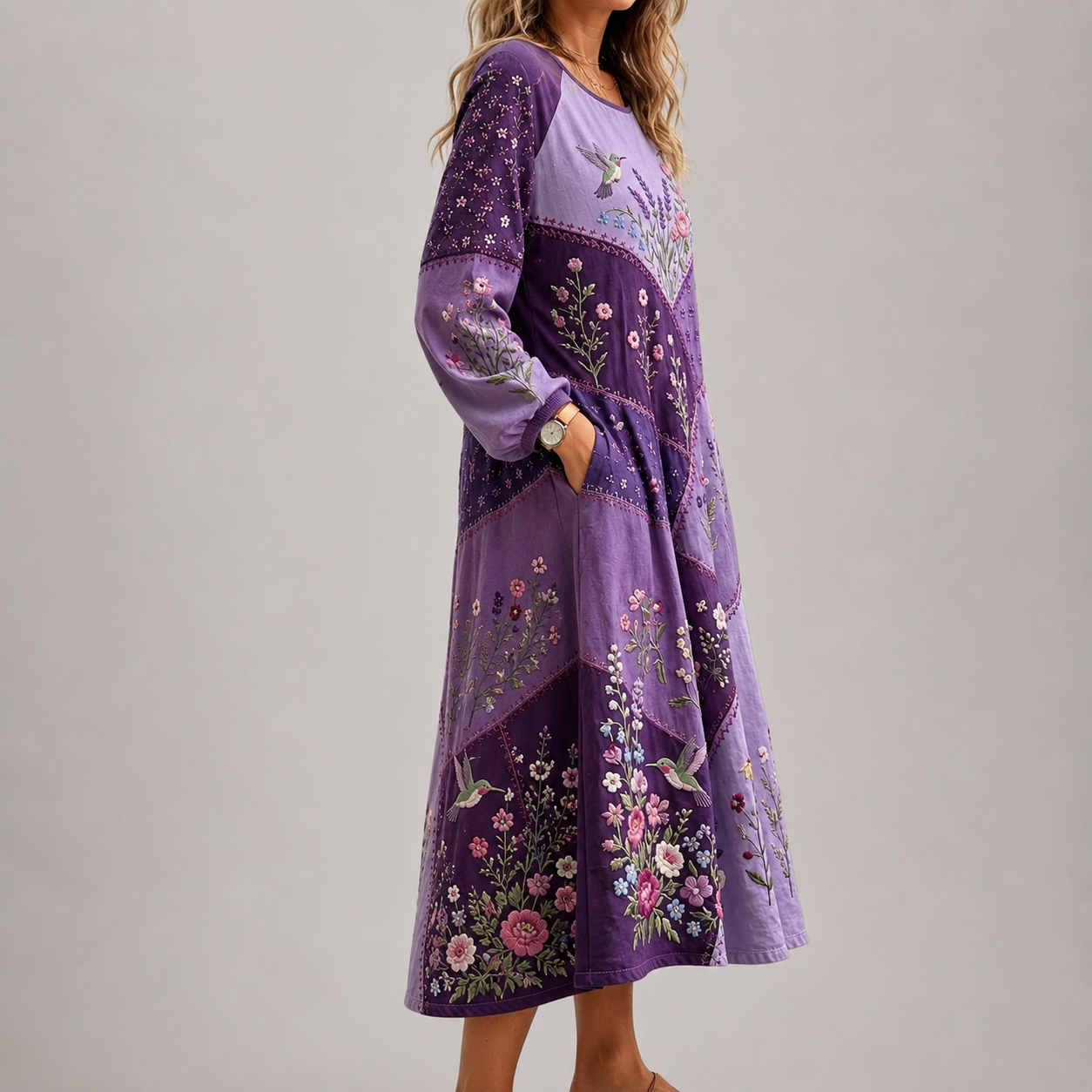 Diede | Paarse jurk met bloemen