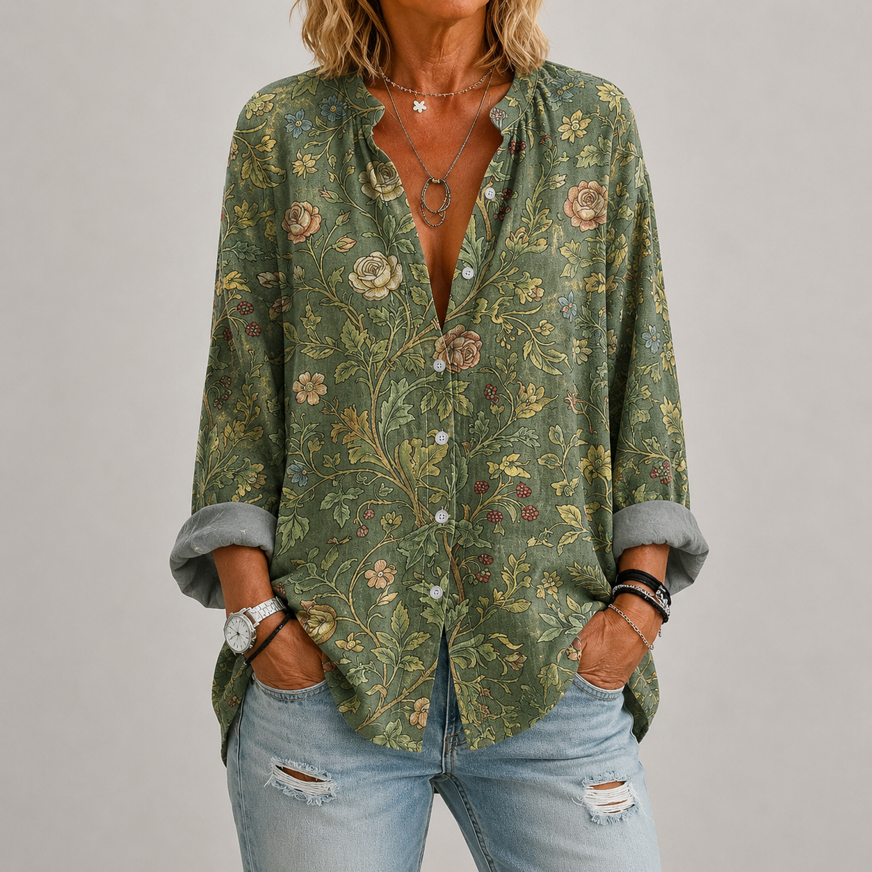 Phileine | Groene blouse met bloemenprint