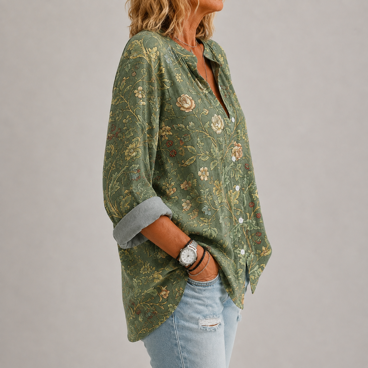 Phileine | Groene blouse met bloemenprint