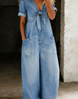 Maya | Jumpsuit met V-hals en korte mouwen