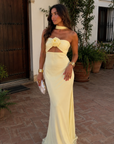 Gardenia Jurk — Maxi Halter met Rozen Corsage