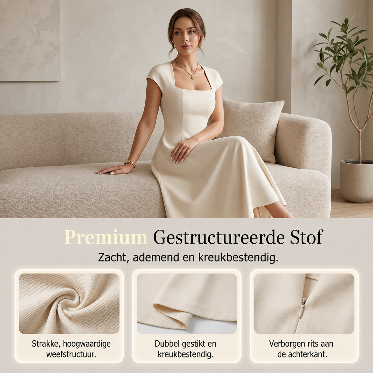 Margot | Elegante midi jurk vierkante hals