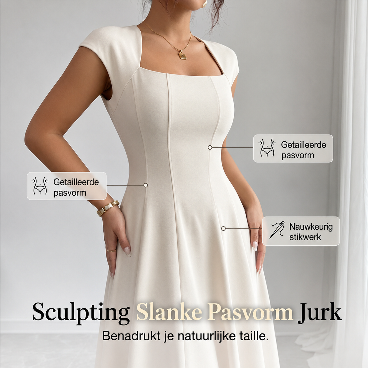 Margot | Elegante midi jurk vierkante hals