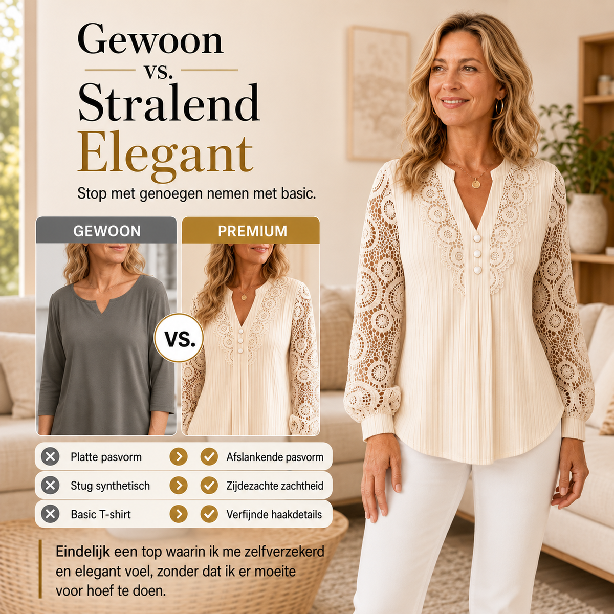 Nadia | Geplooide blouse met kanten mouwen