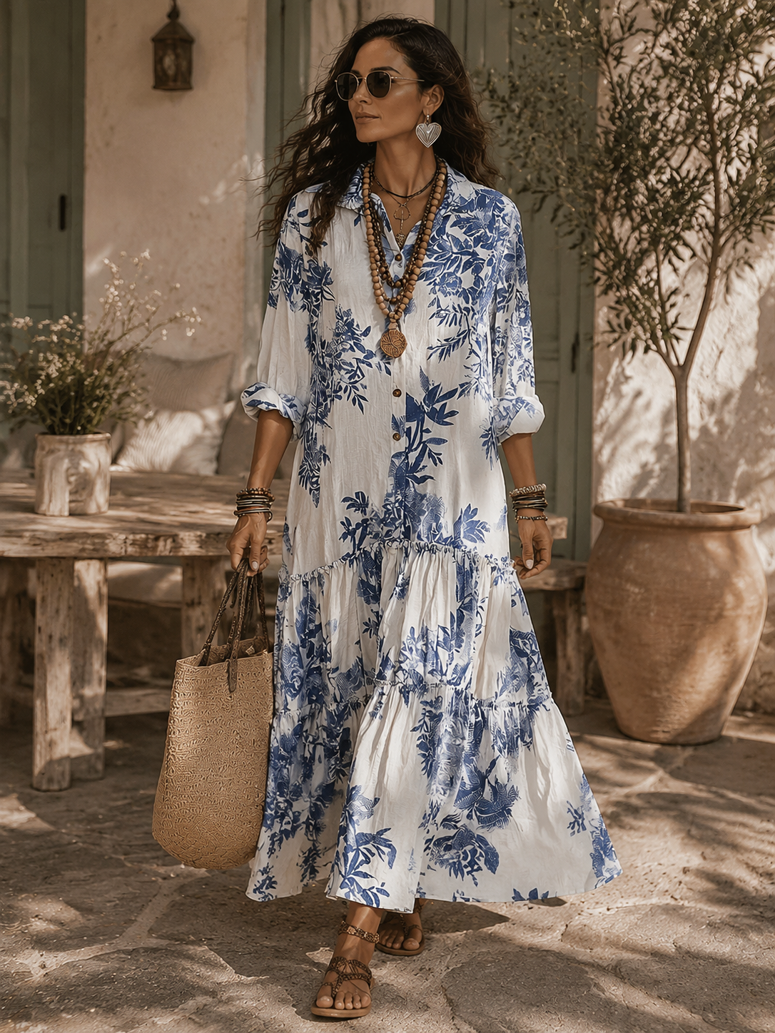 Suzanne - Bohemian maxi jurk met Knopen