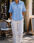 Gisela | Comfortabele Wafel Polo Blouse