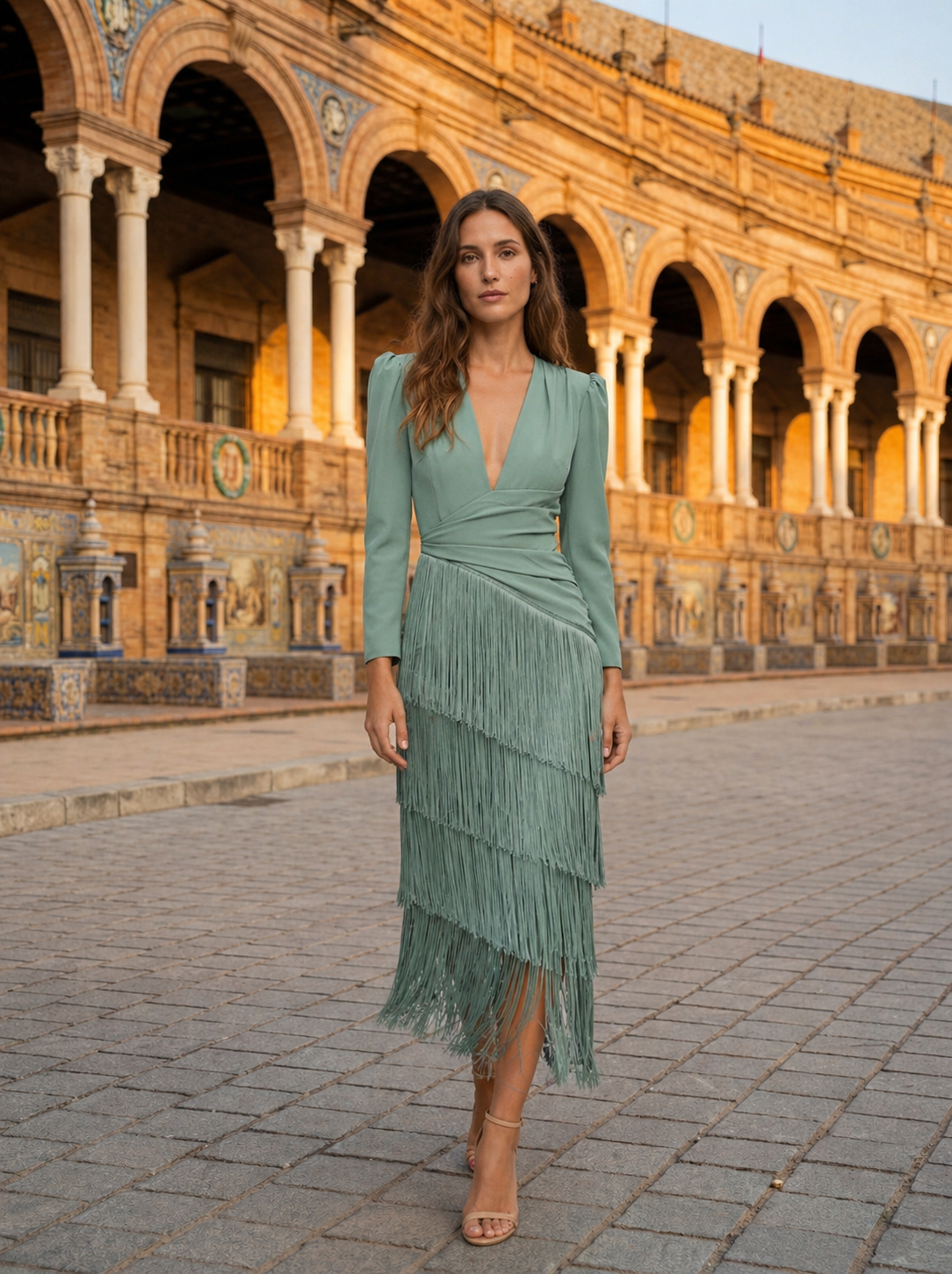 Clara | Elegante fringed jurk met mouwen