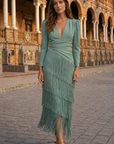 Clara | Elegante fringe jurk met mouwen