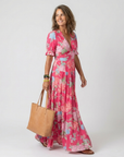 Ione | Mouwloze midi-jurk met bloemen en V-hals