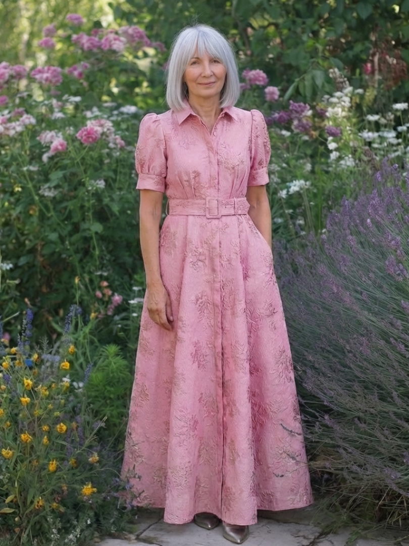 Xanthea | Maxi jurk met korte mouwen, getailleerd, met bloemenpatroon