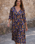 Veronica - Zomerjurk Midi met V-hals en retroprint