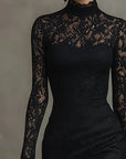 Elvera - Elegante zwarte maxi-jurk met kant