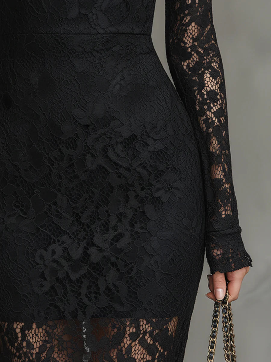 Elvera - Elegante zwarte maxi-jurk met kant