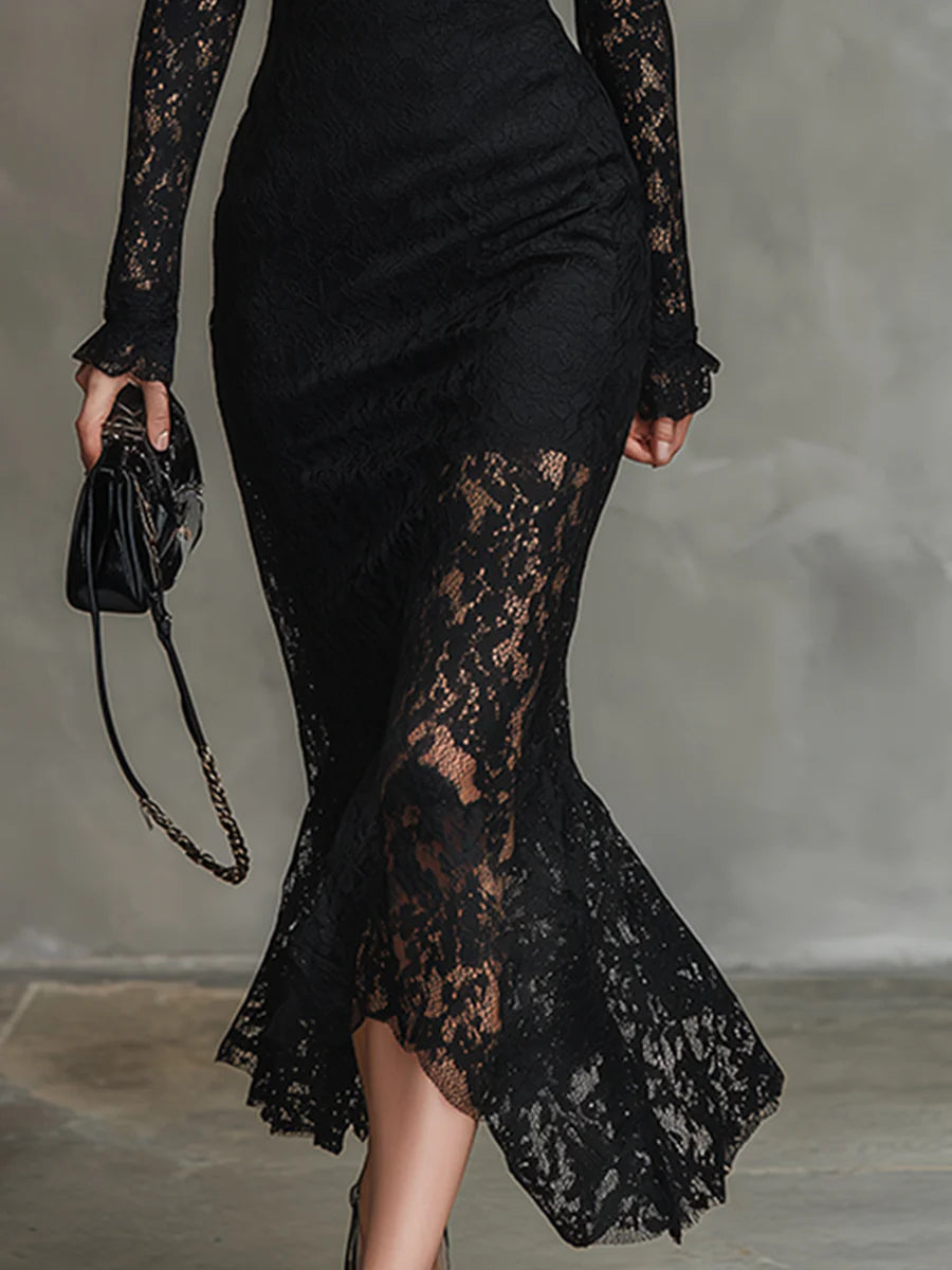 Elvera - Elegante zwarte maxi-jurk met kant