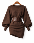 Noor - Gebreide Mini Jurk met Tailleceintuur