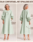 Sage Mist Bloemen Knop-down Midi Jurk Met Opvallende Bloemen Manchetten