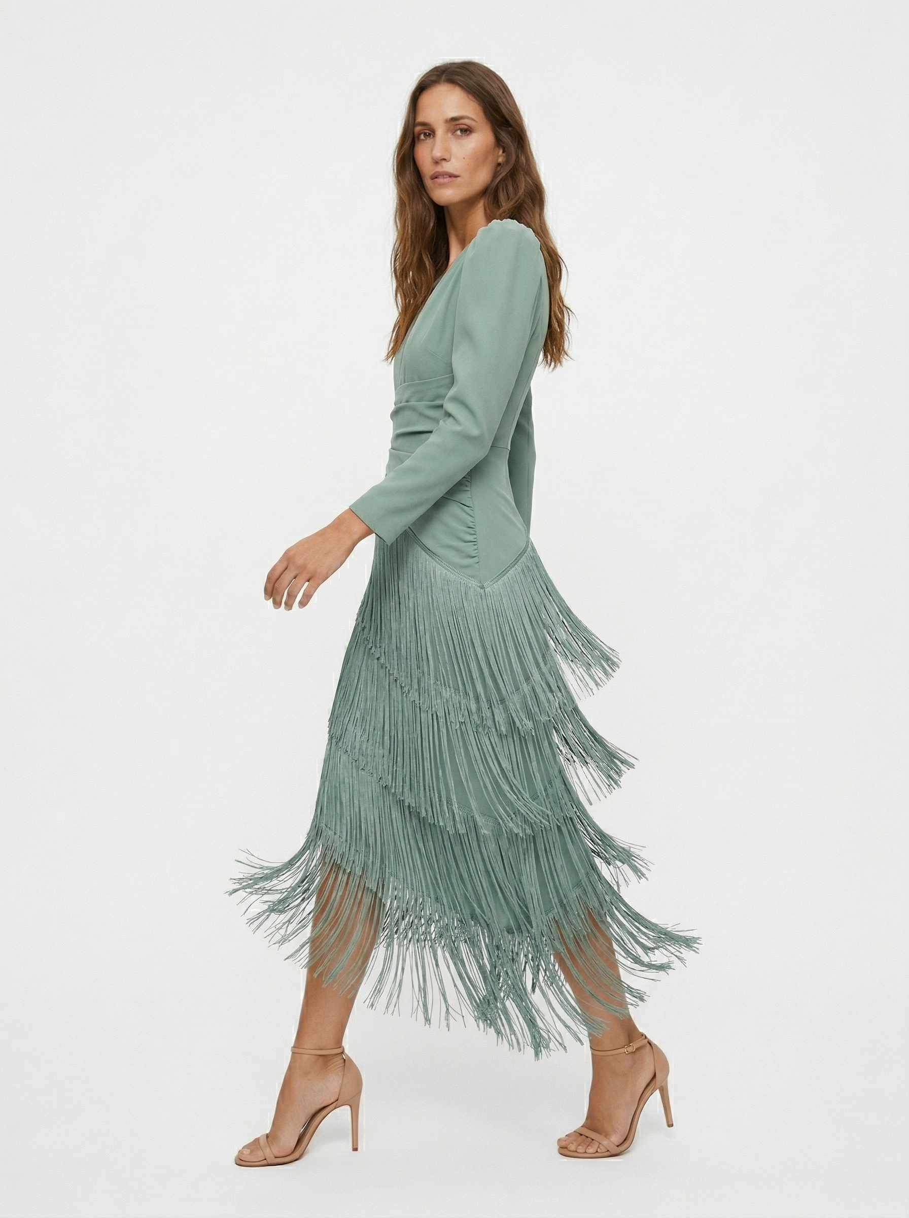 Clara | Elegante fringed jurk met mouwen