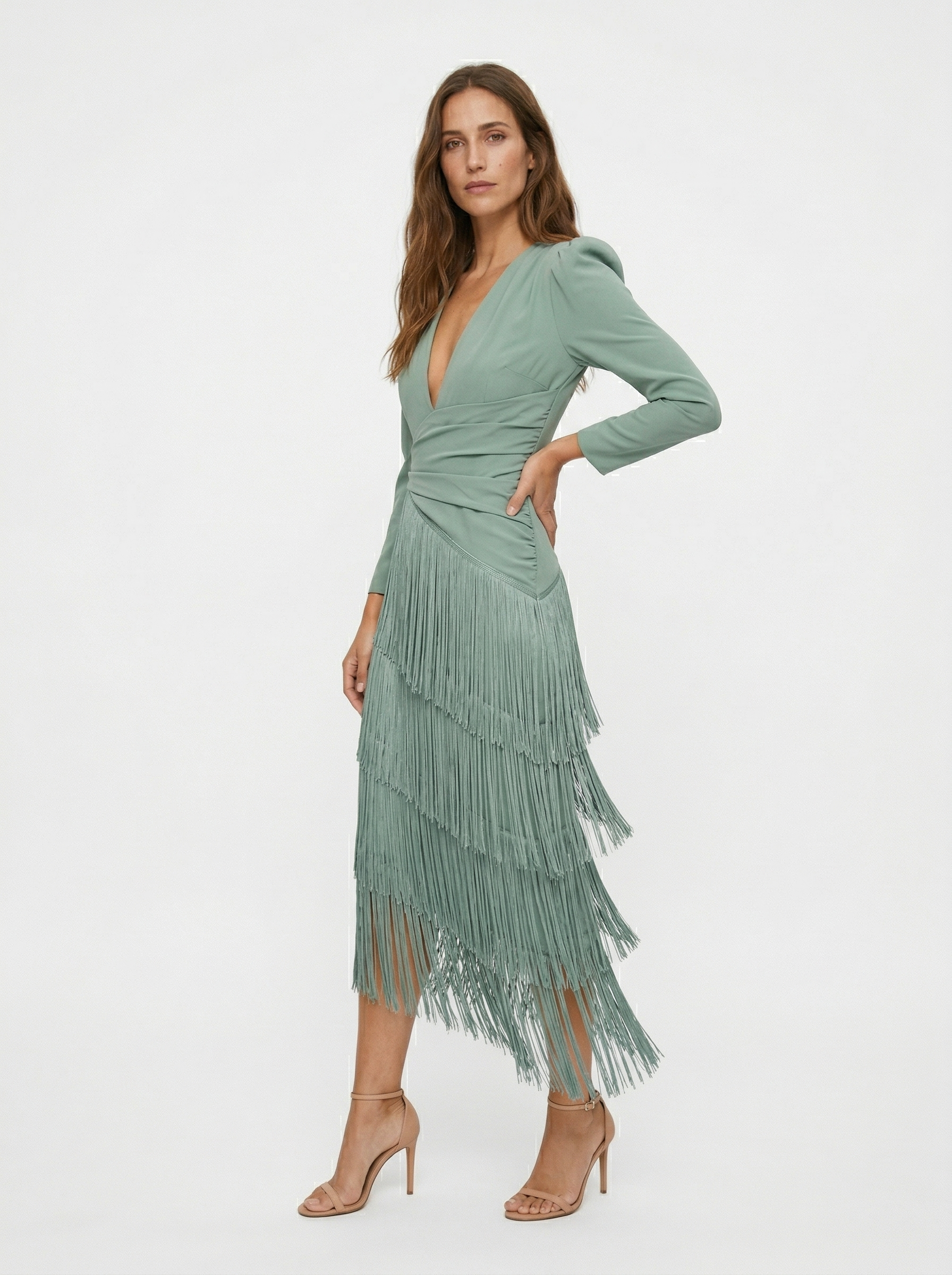 Clara | Elegante fringed jurk met mouwen