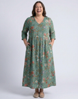 Marina | Maxi jurk met V-hals en bloemenprint met driekwartmouwen
