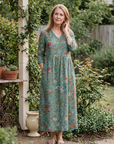 Marina | Maxi jurk met V-hals en bloemenprint met driekwartmouwen
