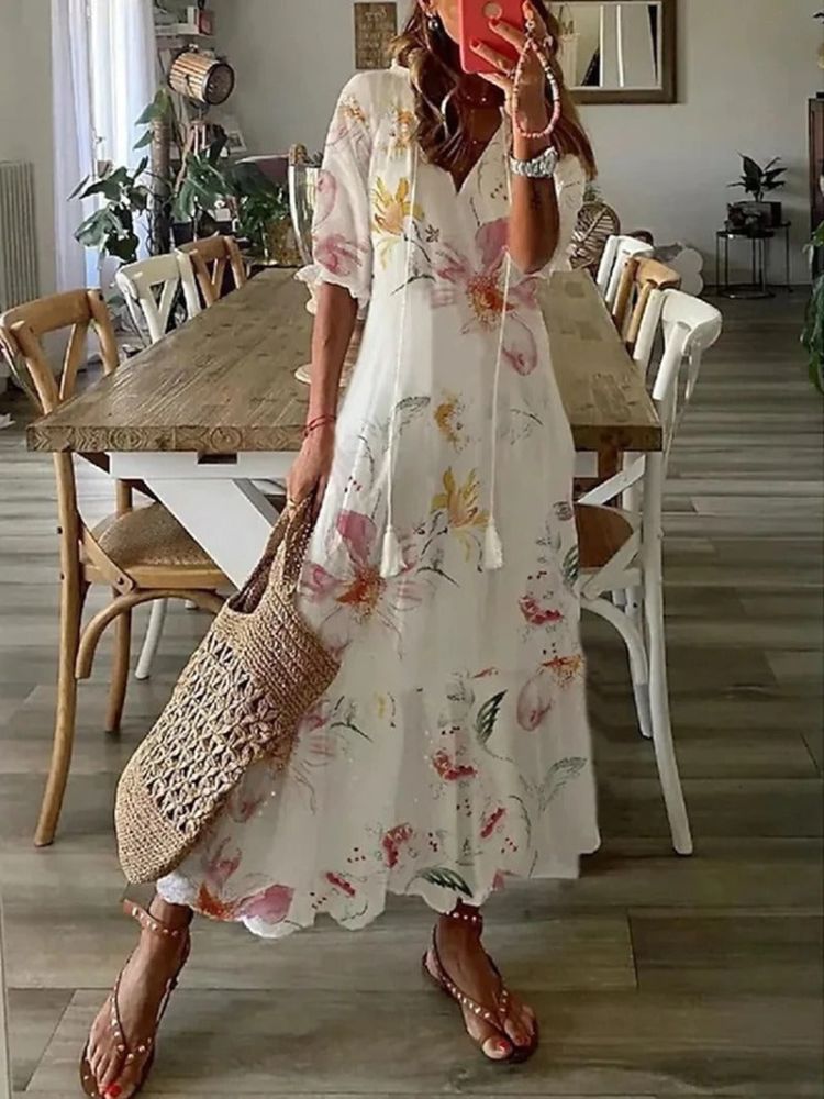 Élodie™ — Elegante fluwelen maxi jurk met bloemenprint