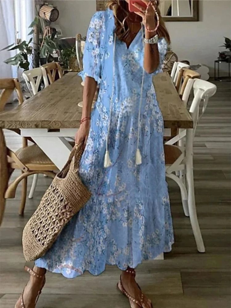 Élodie™ — Elegante fluwelen maxi jurk met bloemenprint