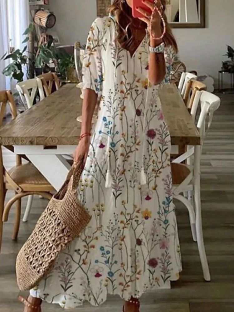 Élodie™ — Elegante fluwelen maxi jurk met bloemenprint