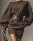Noor - Gebreide Mini Jurk met Tailleceintuur