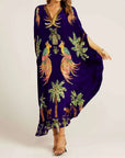 Unieke Jurk met Drop Shoulder Mouwen en Kokosnootboomprint