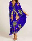 Unieke Jurk met Drop Shoulder Mouwen en Kokosnootboomprint