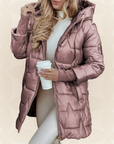 Noor – Glanzende winterjas met capuchon