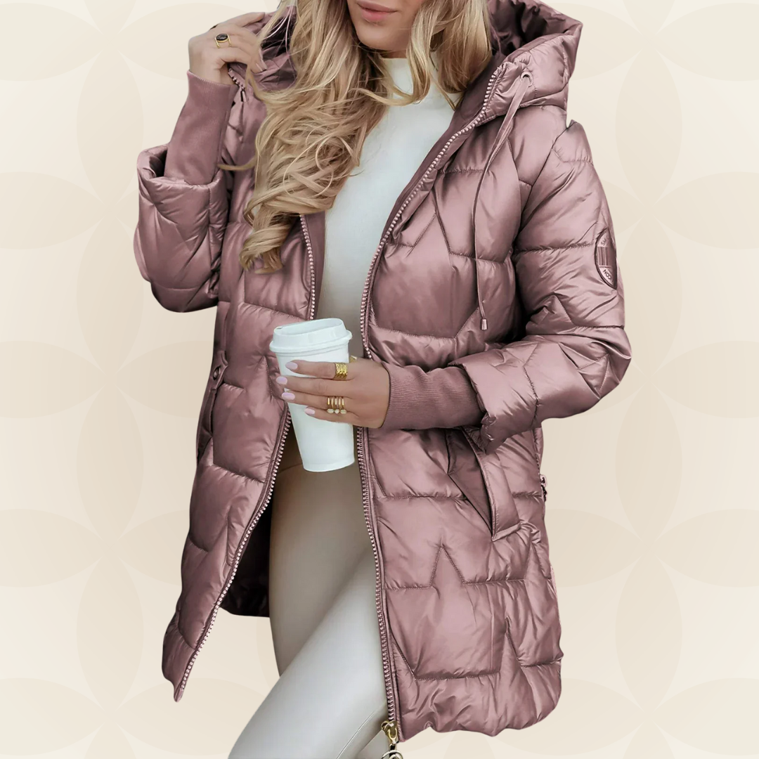 Noor – Glanzende winterjas met capuchon