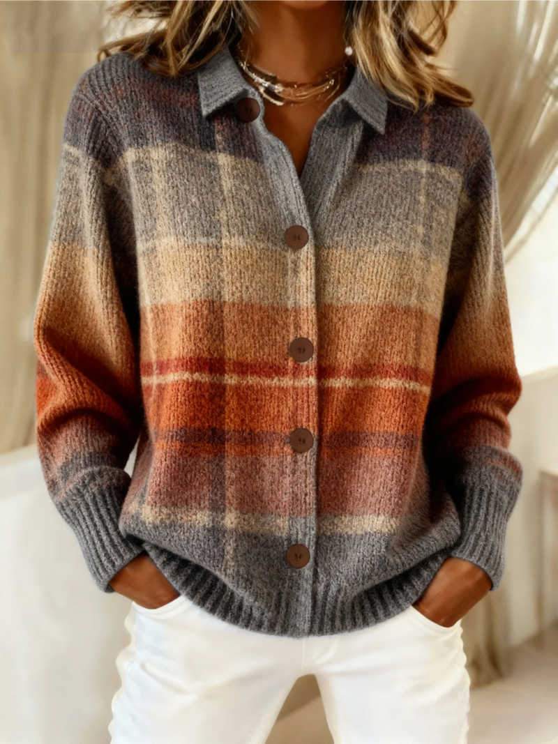 Edith | Herfst Ombre Geruit Cardigan