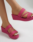 Greet | Gekleurde Gevlochten Wedge Mule