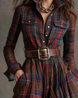Jessica · Lange geruite jurk met riem